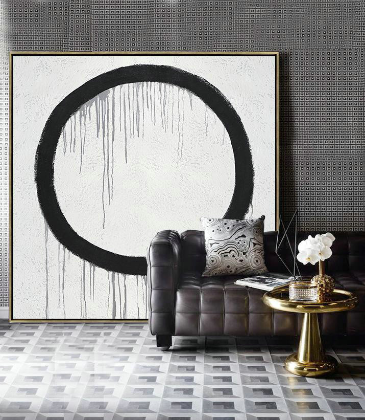 Hand Painted Extra Large Abstract Painting,Minimalist Drip Painting On Canvas, Black, White, Grey - Hand Paint Abstract Painting